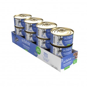 SCHESIR karma mokra dla kotów tuńczyk ze szprotkami w galarecie 85 g (puszka)