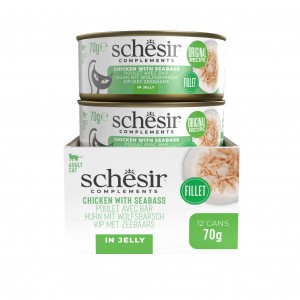 SHESIR Complements karma mokra dla kotów kurczak z okoniem morskim w galarecie 70 g (puszka)