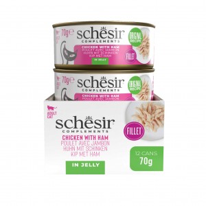 SCHESIR Complements karma mokra dla kotów kurczak z szynką w galarecie 70 g (puszka)
