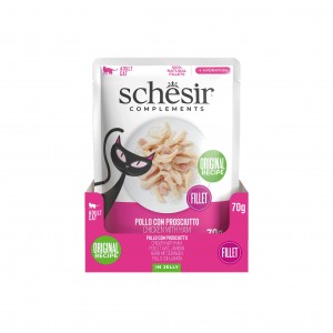 SCHESIR Complements karma mokra dla kotów kurczak z szynką w galarecie 70 g (saszetka)