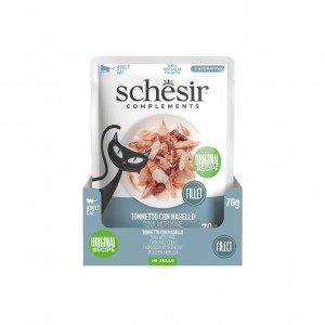 SCHESIR Complements karma mokra dla kotów tuńczyk z morszczukiem w galarecie 70 g (saszetka)