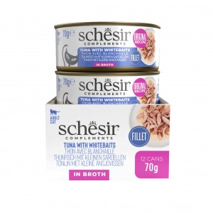 SCHESIR Complements karma mokra dla kotów tuńczyk ze szprotami w bulionie 70 g (puszka)