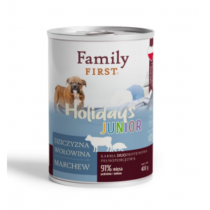 FAMILY FIRST HOLIDAYS Puszka dla psa Dziczyzna/wołowina/marchew 400g