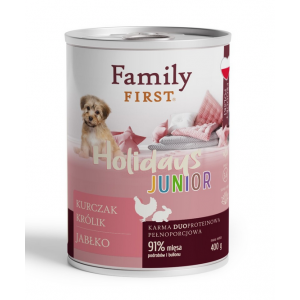 FAMILY FIRST HOLIDAYS Puszka dla psa Kurczak/królik/jabłko 400g