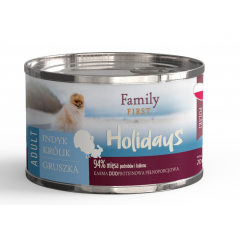 FAMILY FIRST HOLIDAYS Puszka dla psa Indyk/królik/gruszka 200g