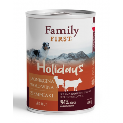 FAMILY FIRST HOLIDAYS Puszka dla psa Jagnięcina/wołowina/ziemniaki 400g