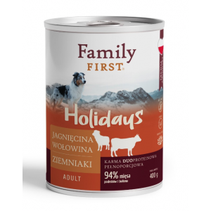 FAMILY FIRST HOLIDAYS Puszka dla psa Jagnięcina/wołowina/ziemniaki 400g