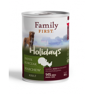 FAMILY FIRST HOLIDAYS Puszka dla psa Indyk/kurczak/marchew 400g