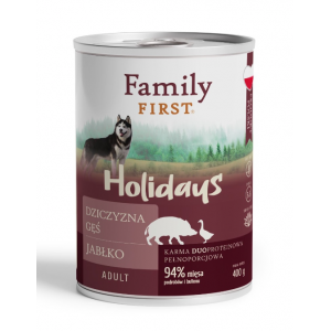 FAMILY FIRST Puszka dla psa Dziczyzna/gęś/jabłko 400g
