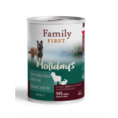 FAMILY FIRST Puszka dla psa Jagnięcina/królik/marchew 400g