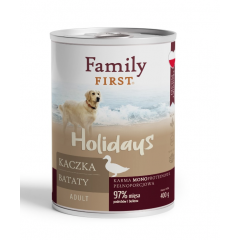 FAMILY FIRST HOLIDAYS Puszka dla psa Kaczka/bataty 400g