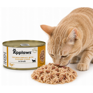 APPLAWS Cat pierś z kurczaka z wątróbką z kurczaka w puszce w bulionie dla kota 70g