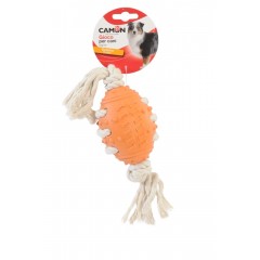 CAMON Dog Toy - gumowa owalna piłka ze skręconą liną 10,5cm