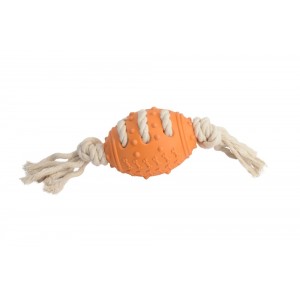CAMON Dog Toy - gumowa owalna piłka ze skręconą liną 10,5cm