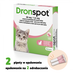 VETOQUINOL Dronspot 30 mg / 7,5 mg dla małych kotów o wadze 0,5 do 2,5 kg (2 pipety)