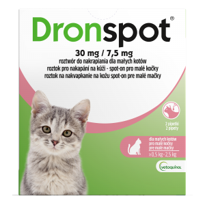 VETOQUINOL Dronspot 30 mg / 7,5 mg dla małych kotów o wadze 0,5 do 2,5 kg (2 pipety)