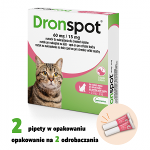 BAYER Dronspot 60mg (2 pipety) dla średnich kotów o wadze 2,5 do 5 kg
