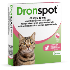 VETOQUINOL Dronspot 60 mg / 15 mg dla średnich kotów o wadze 2,5 do 5 kg (2 pipety)
