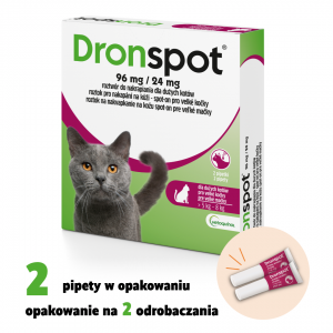 VETOQUINOL Dronspot 96 mg / 24 mg dla dużych kotów o wadze 5 do 8 kg (2 pipety)