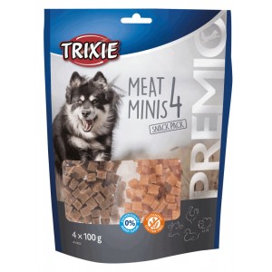 TRIXIE Przysmaki Premio 4 Meat Minis, kurczak, kaczka, wołowina, jagnięcina, 4 × 100 g