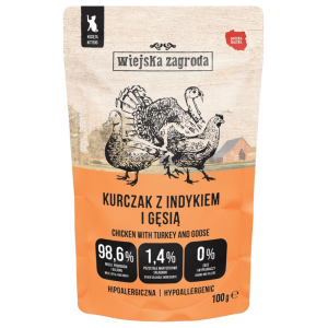 WIEJSKA ZAGRODA KOT Karma mokra dla kota Kurczak z indykiem i gęsią (kociak) 100g